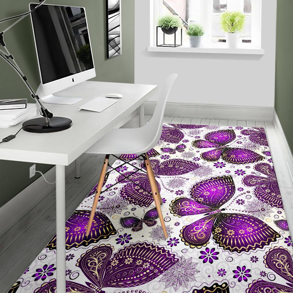 Purple Butterfly Pattern Print Floor Mat-grizzshop