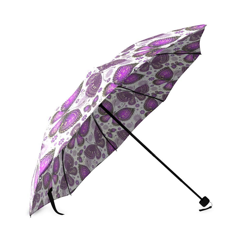 Purple Butterfly Pattern Print Foldable Umbrella-grizzshop
