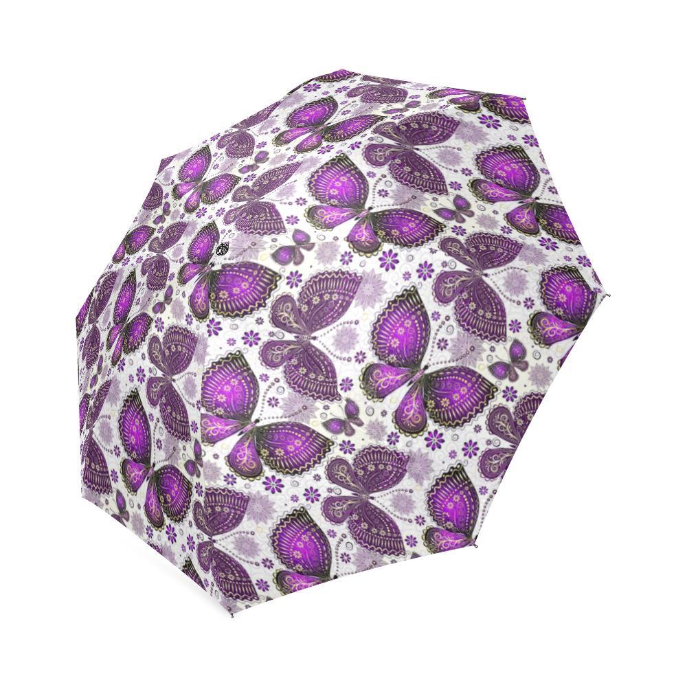 Purple Butterfly Pattern Print Foldable Umbrella-grizzshop