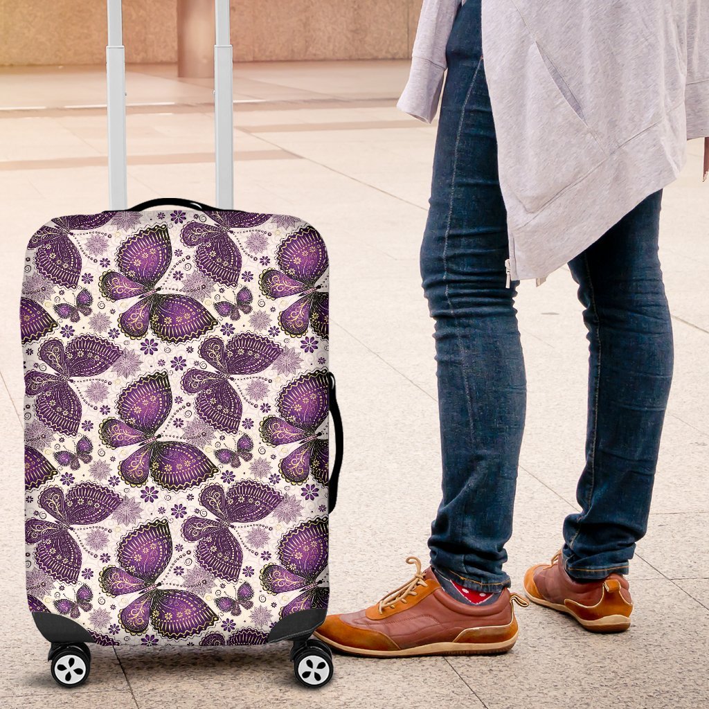 Purple Butterfly Pattern Print Luggage Cover Protector-grizzshop