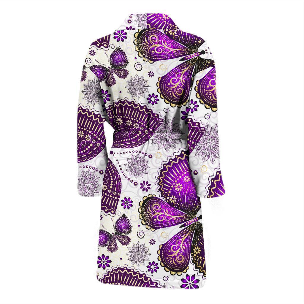 Purple Butterfly Pattern Print Men Long Robe-grizzshop