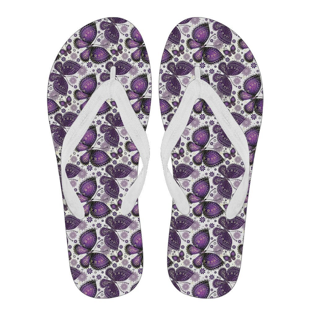 Purple Butterfly Pattern Print Men & Women Flip Flops-grizzshop