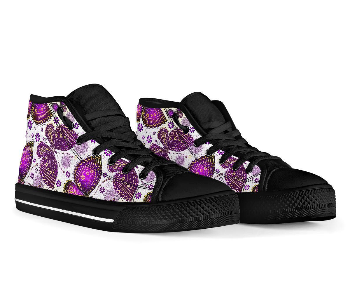 Purple Butterfly Pattern Print Men Women's High Top Shoes-grizzshop