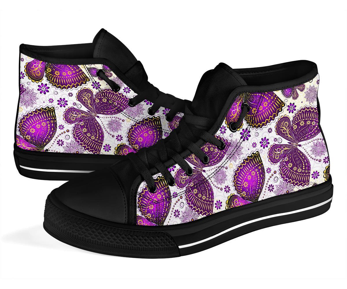 Purple Butterfly Pattern Print Men Women's High Top Shoes-grizzshop