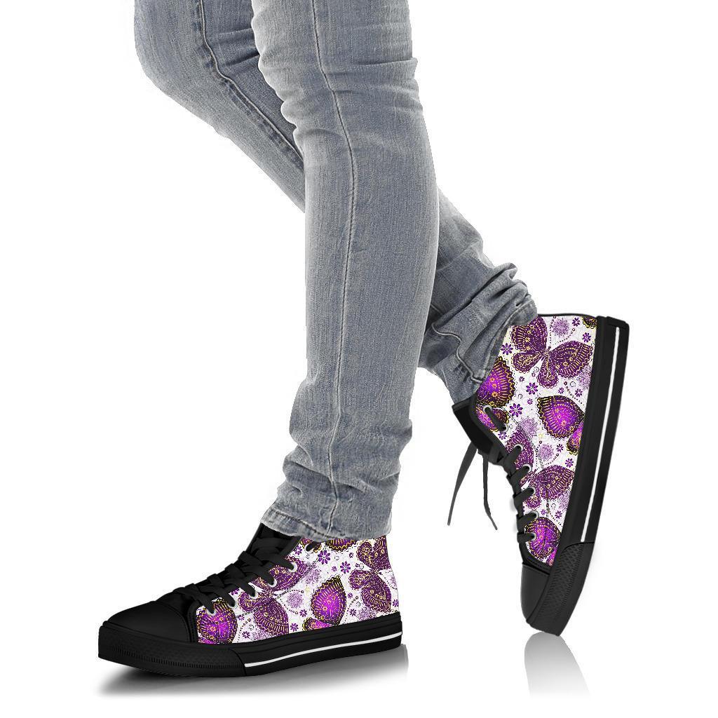 Purple Butterfly Pattern Print Men Women's High Top Shoes-grizzshop