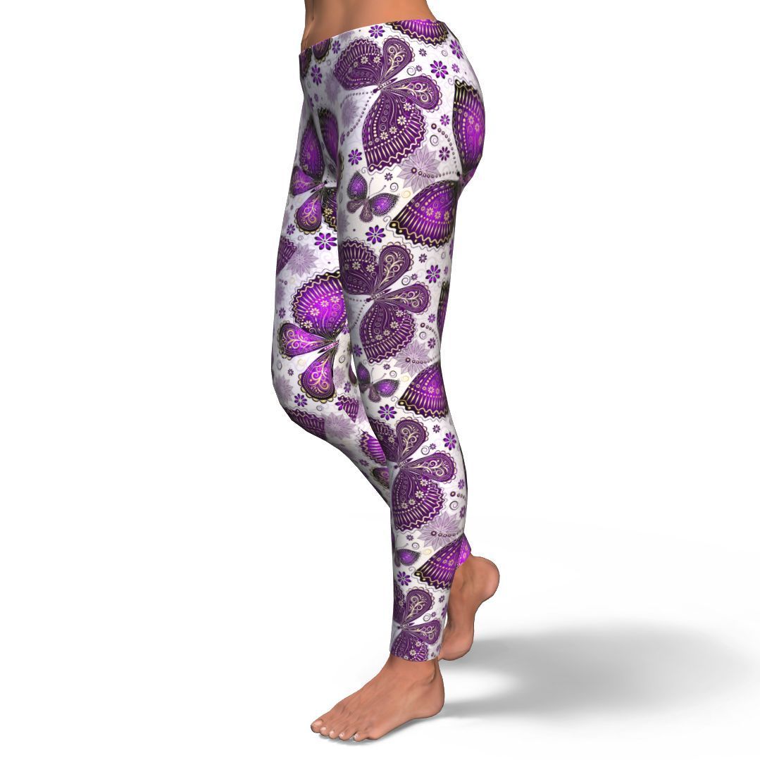 Purple Butterfly Pattern Print Pattern Women Leggings-grizzshop