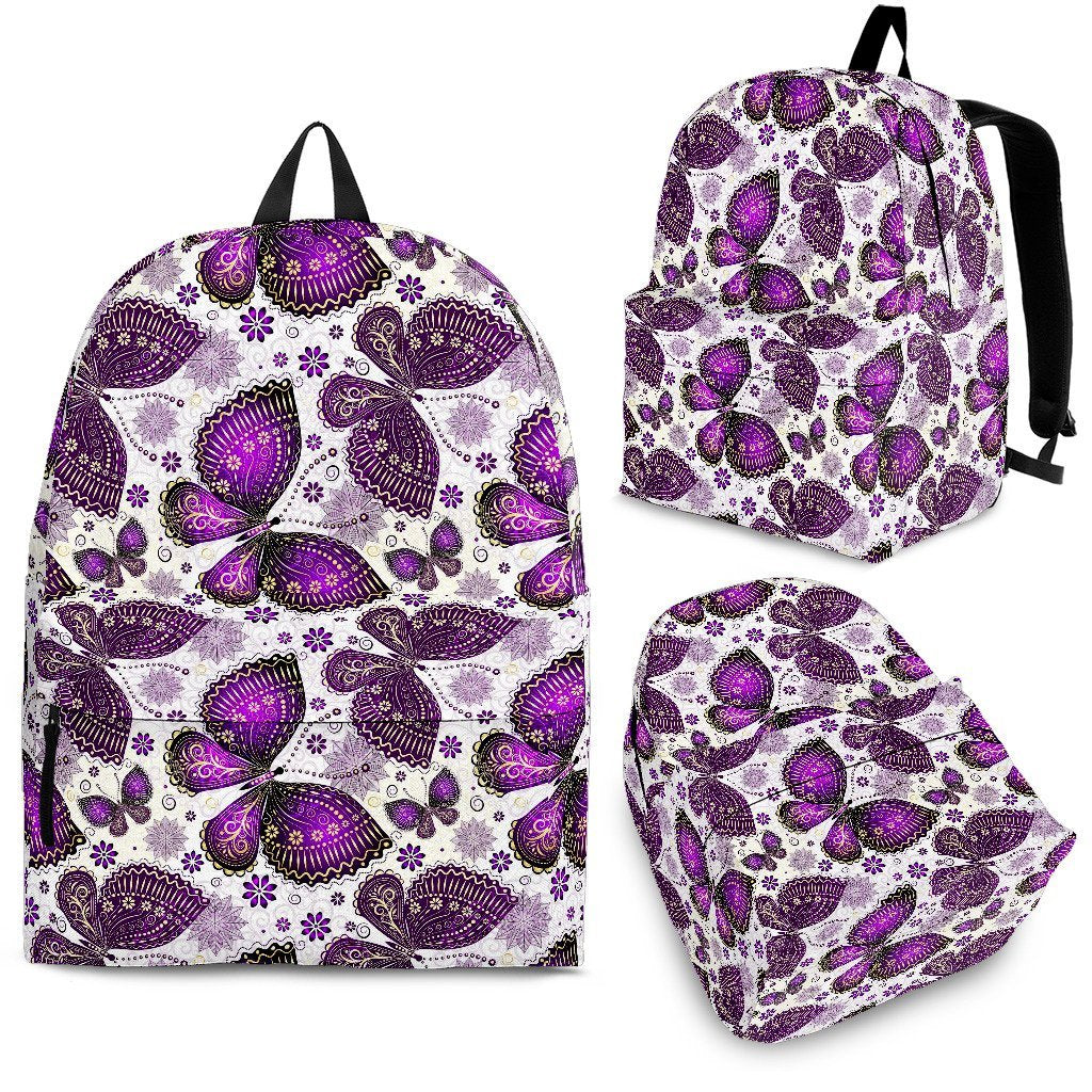 Purple Butterfly Pattern Print Premium Backpack-grizzshop