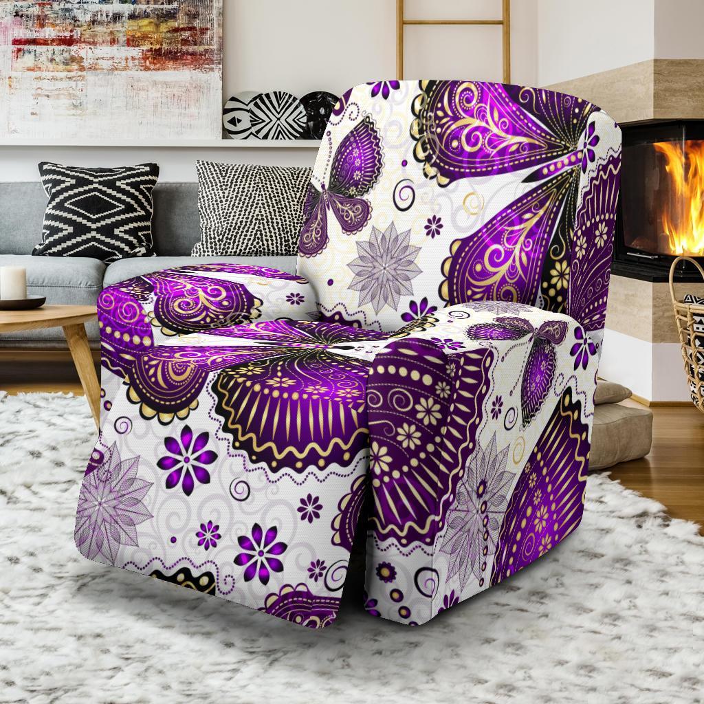 Purple Butterfly Pattern Print Recliner Cover-grizzshop