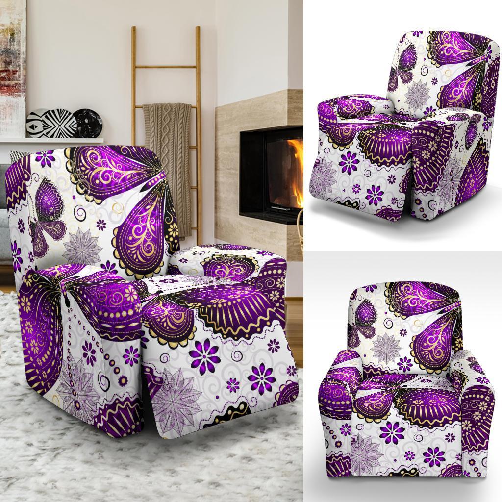 Purple Butterfly Pattern Print Recliner Cover-grizzshop