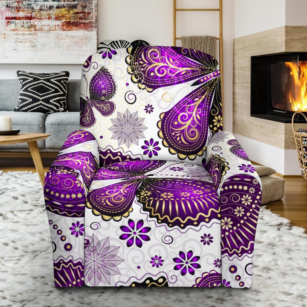 Purple Butterfly Pattern Print Recliner Cover-grizzshop