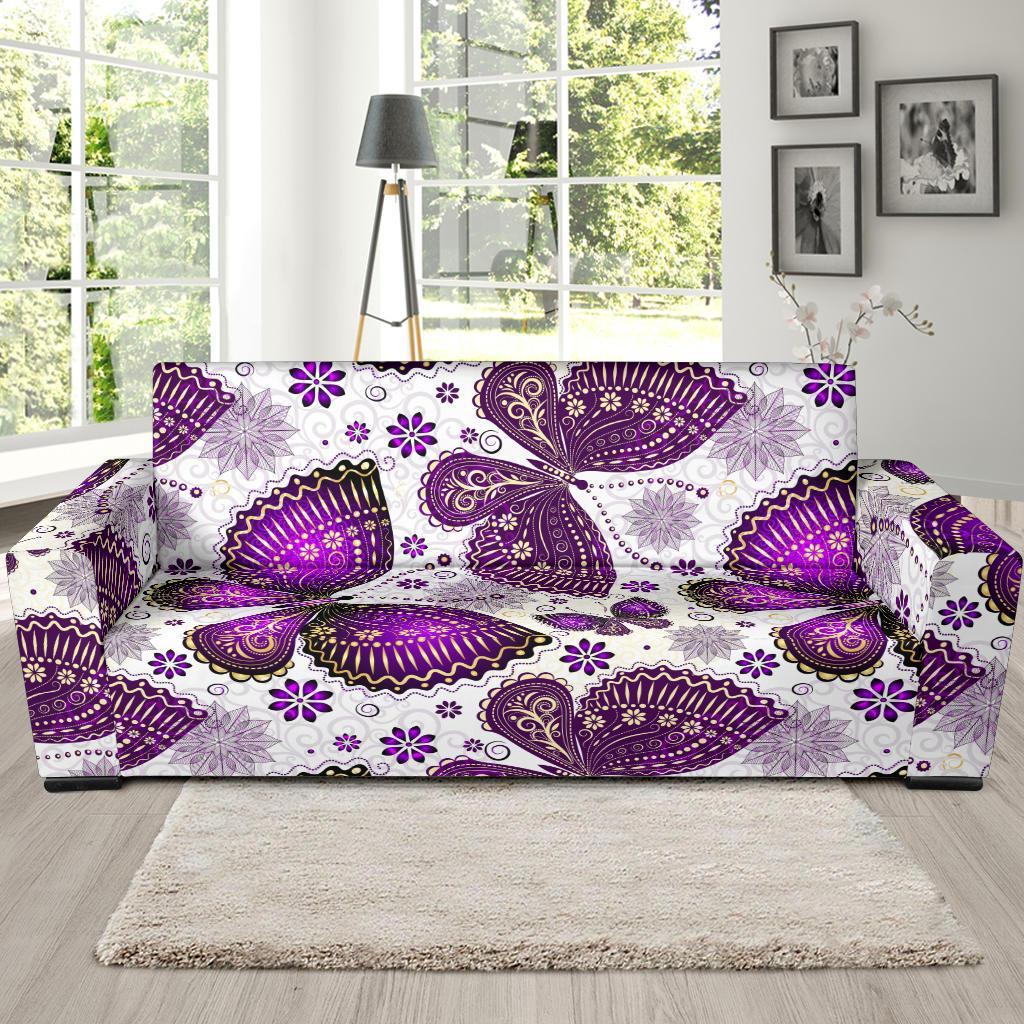 Purple Butterfly Pattern Print Sofa Covers-grizzshop