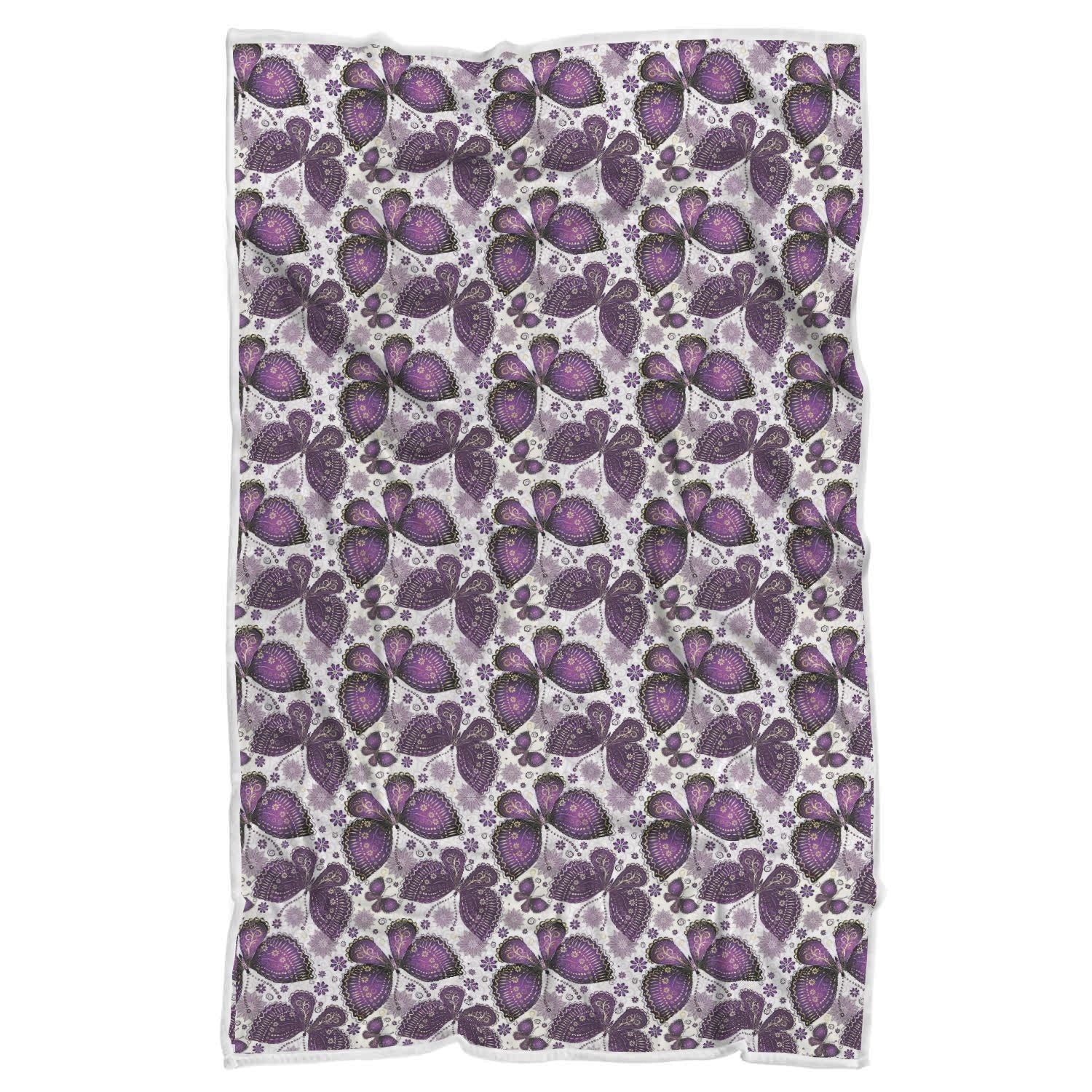 Purple Butterfly Pattern Print Throw Blanket-grizzshop