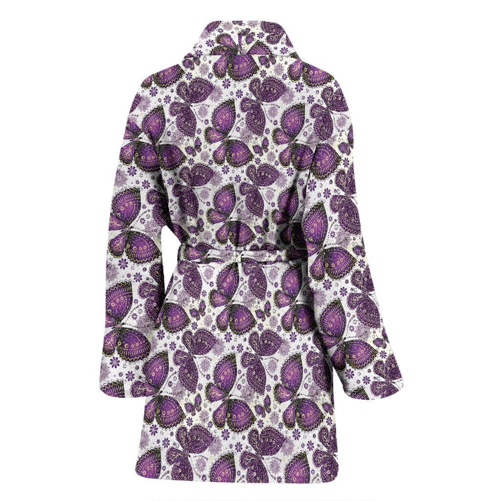 Purple Butterfly Pattern Print Women Long Robe-grizzshop