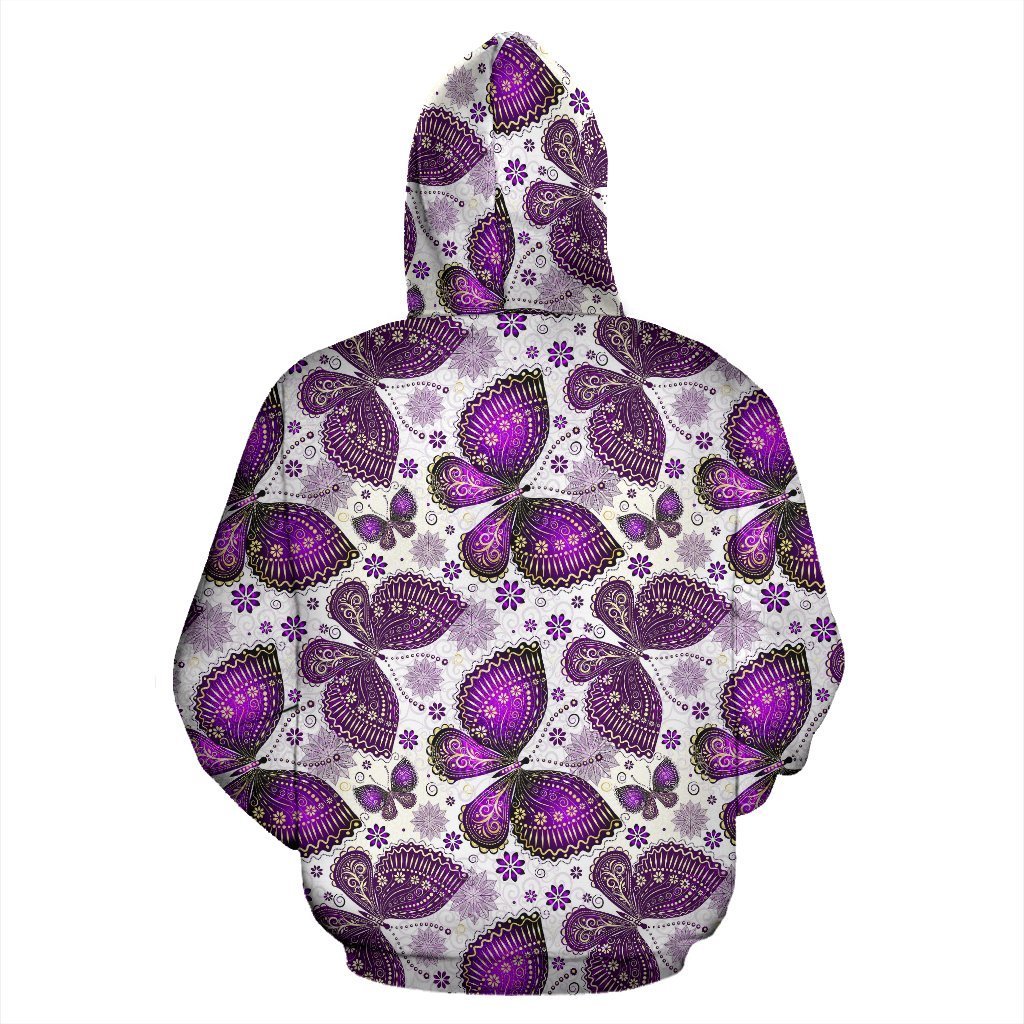 Purple Butterfly Pattern Print Women Men Pullover Hoodie-grizzshop