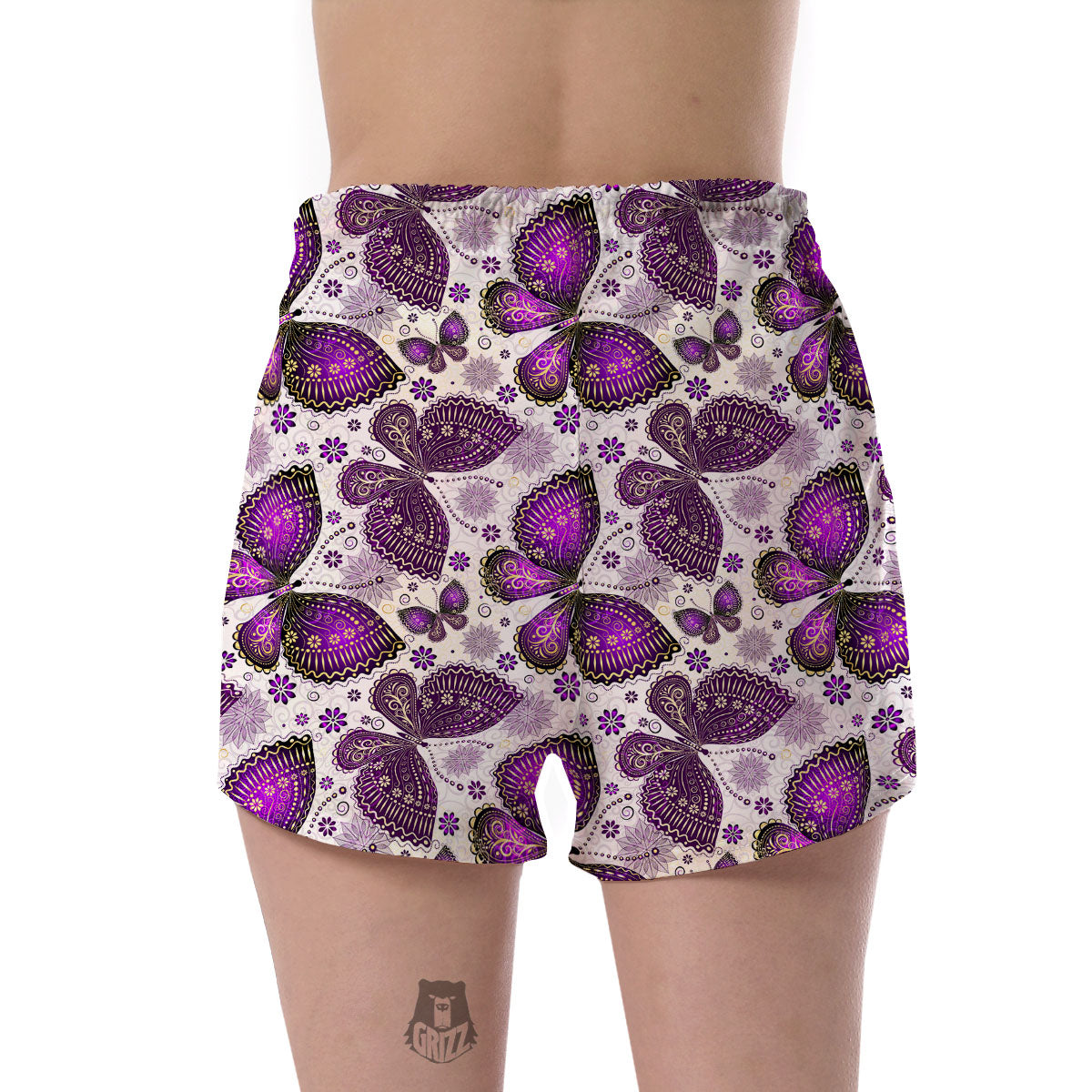 Purple Butterfly Pattern Print Women's Shorts-grizzshop