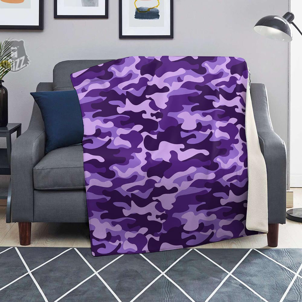 Purple Camo And Camouflage Print Blanket-grizzshop