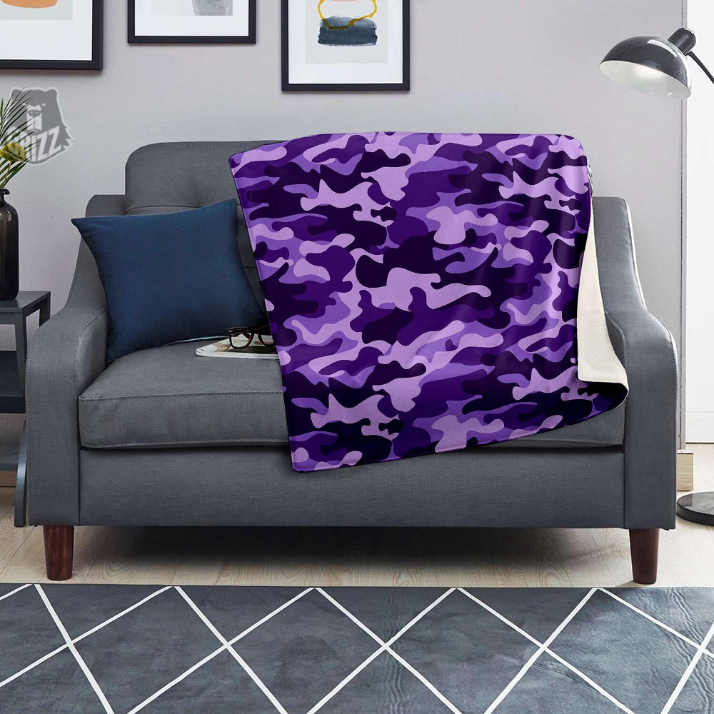 Purple Camo And Camouflage Print Blanket-grizzshop