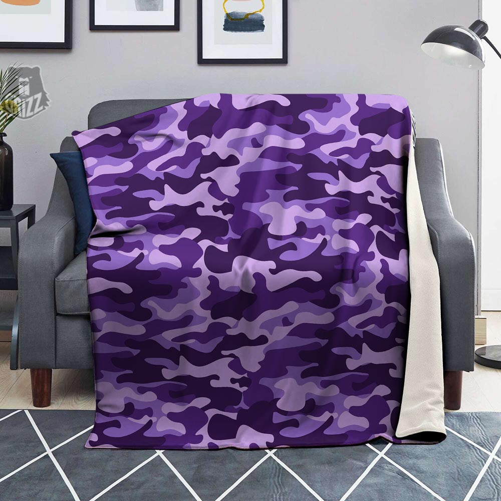 Purple Camo And Camouflage Print Blanket-grizzshop