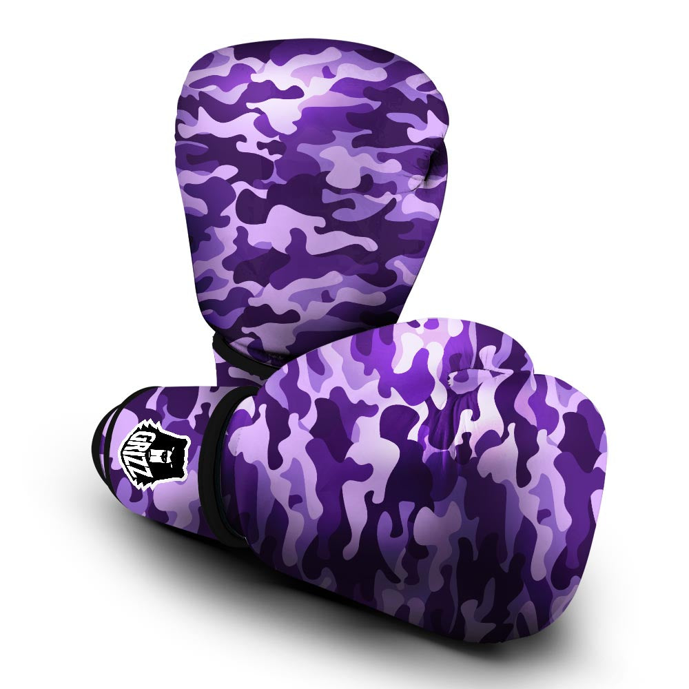 Purple Camo And Camouflage Print Boxing Gloves-grizzshop