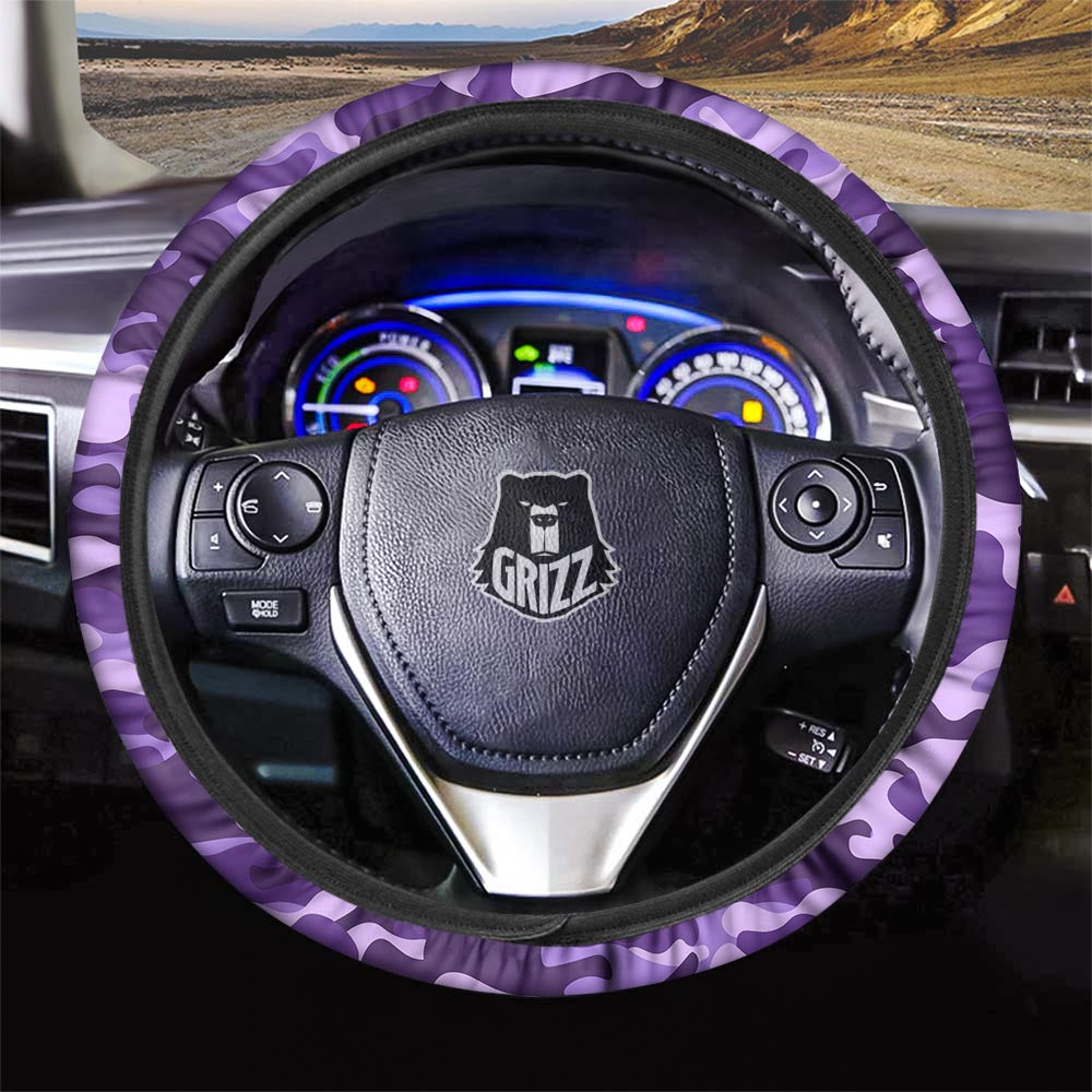 Purple Camo And Camouflage Print Car Steering Wheel Cover-grizzshop