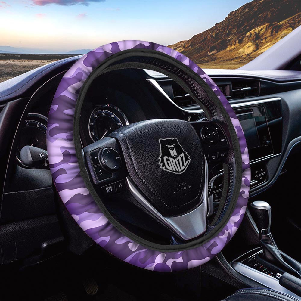 Purple Camo And Camouflage Print Car Steering Wheel Cover-grizzshop