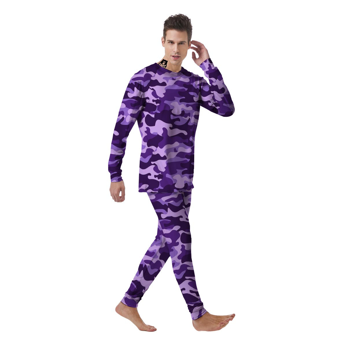 Purple Camo And Camouflage Print Men's Pajamas-grizzshop