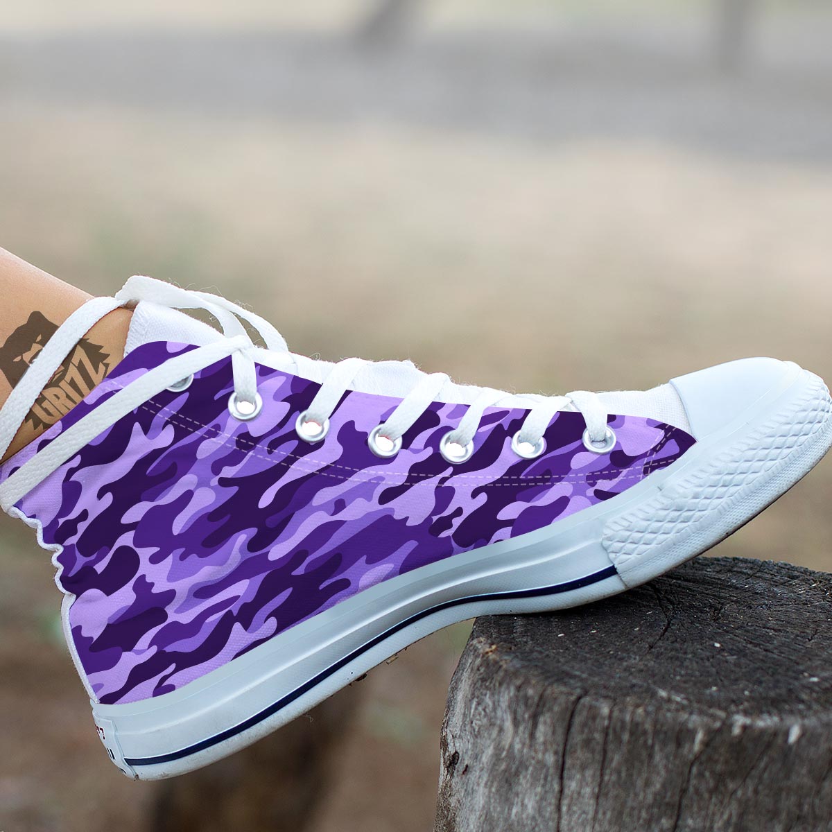 Purple Camo And Camouflage Print White High Top Shoes-grizzshop