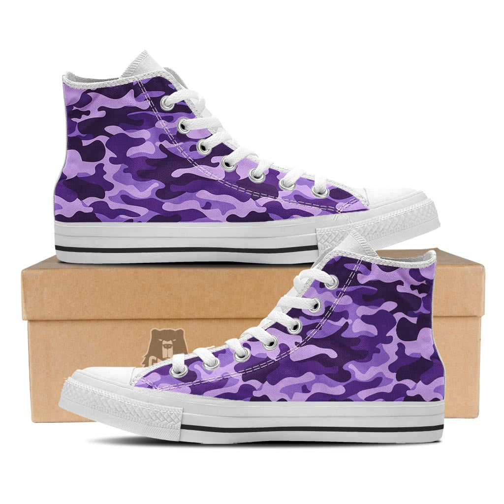 Purple Camo And Camouflage Print White High Top Shoes-grizzshop