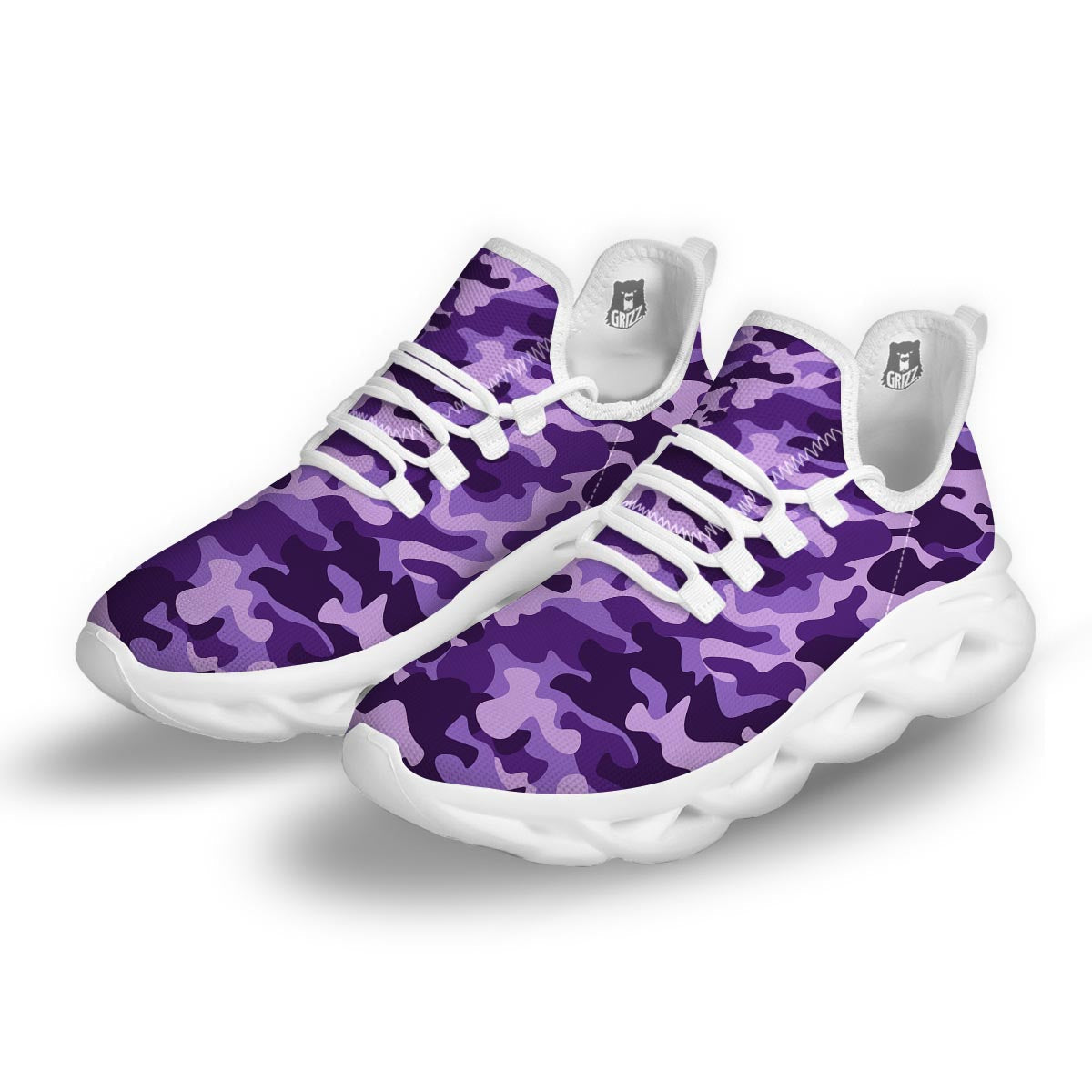 Purple Camo And Camouflage Print White Running Shoes-grizzshop