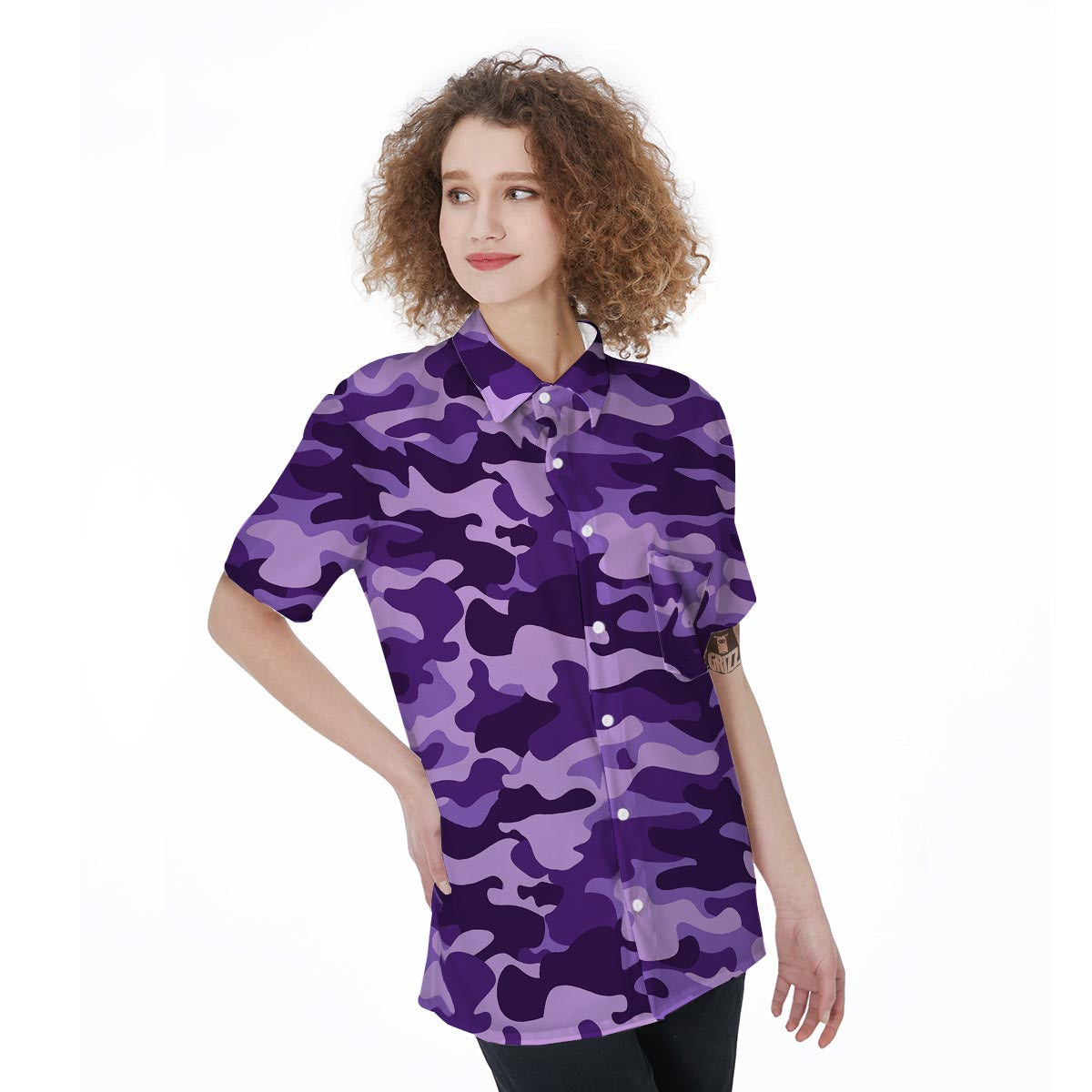 Purple Camo And Camouflage Print Women's Short Sleeve Shirts-grizzshop
