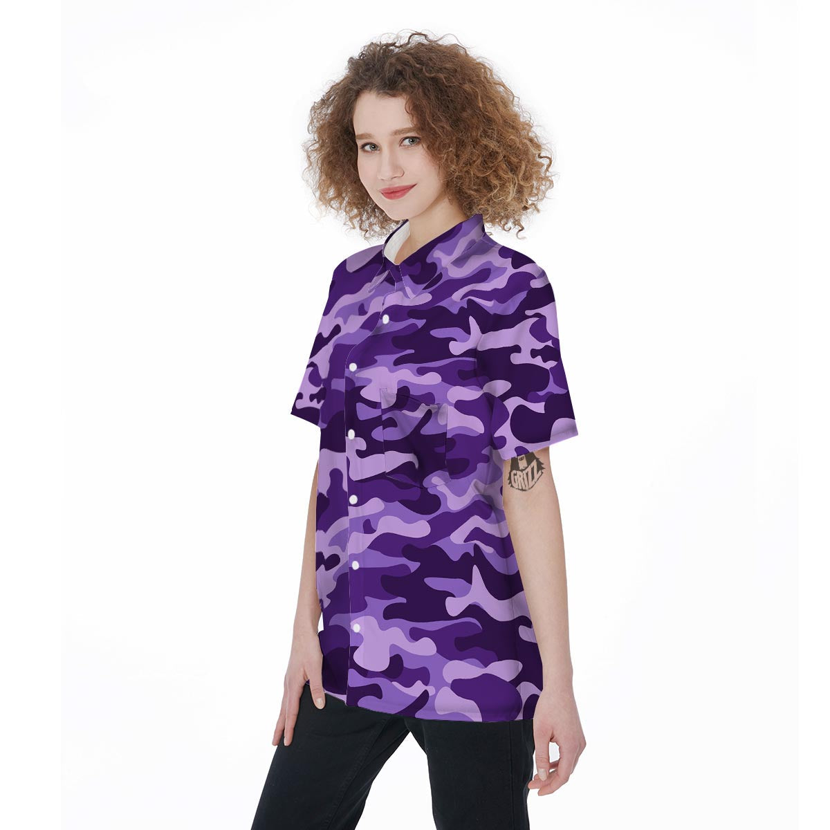 Purple Camo And Camouflage Print Women's Short Sleeve Shirts-grizzshop