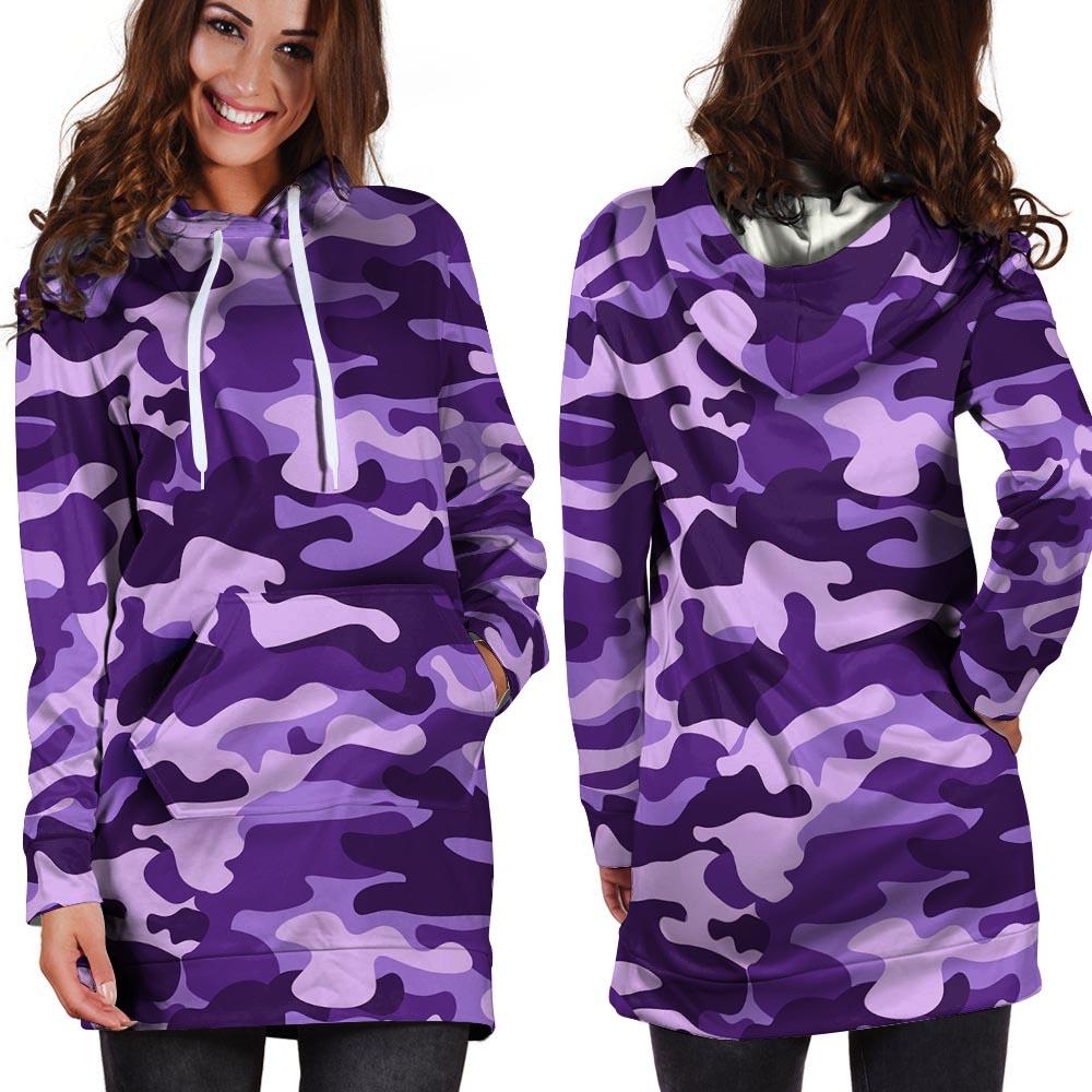 Purple Camo Print Hoodie Dress-grizzshop