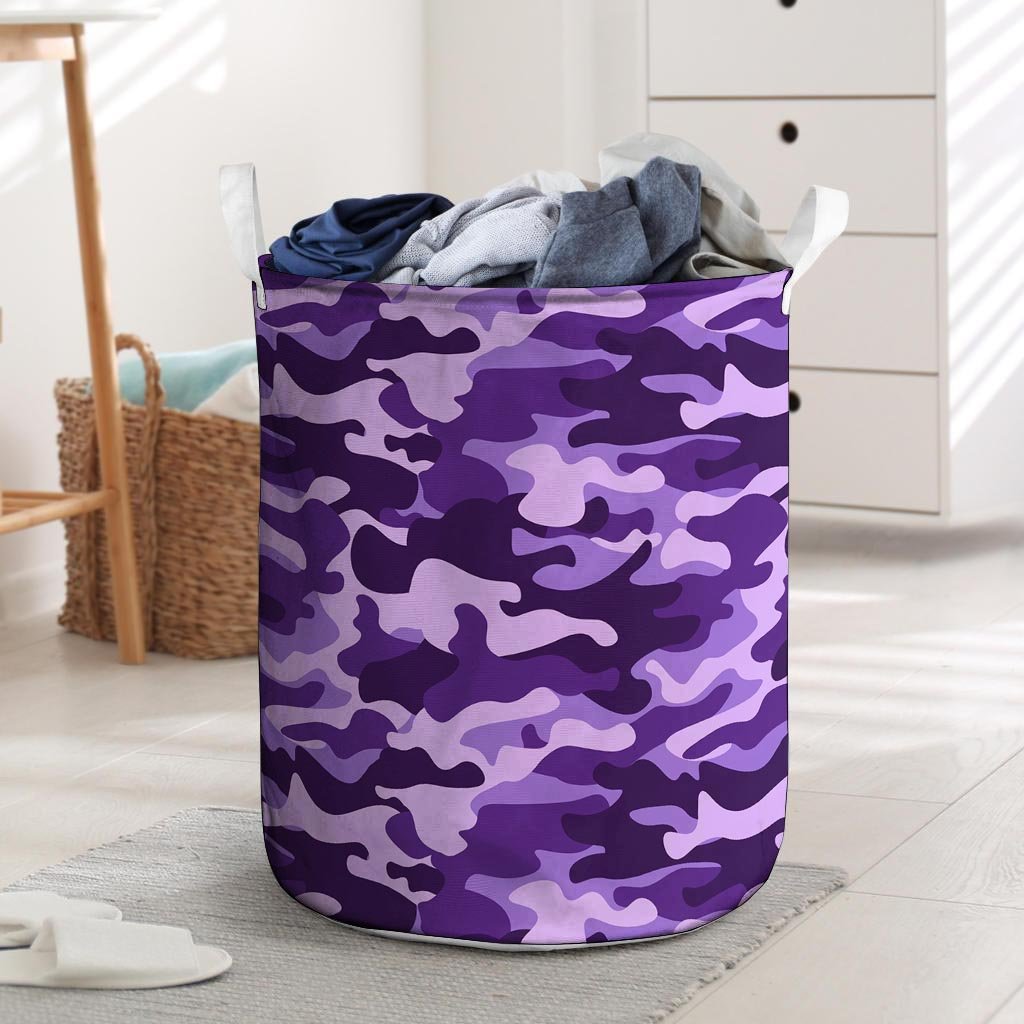 Purple Camo Print Laundry Basket-grizzshop