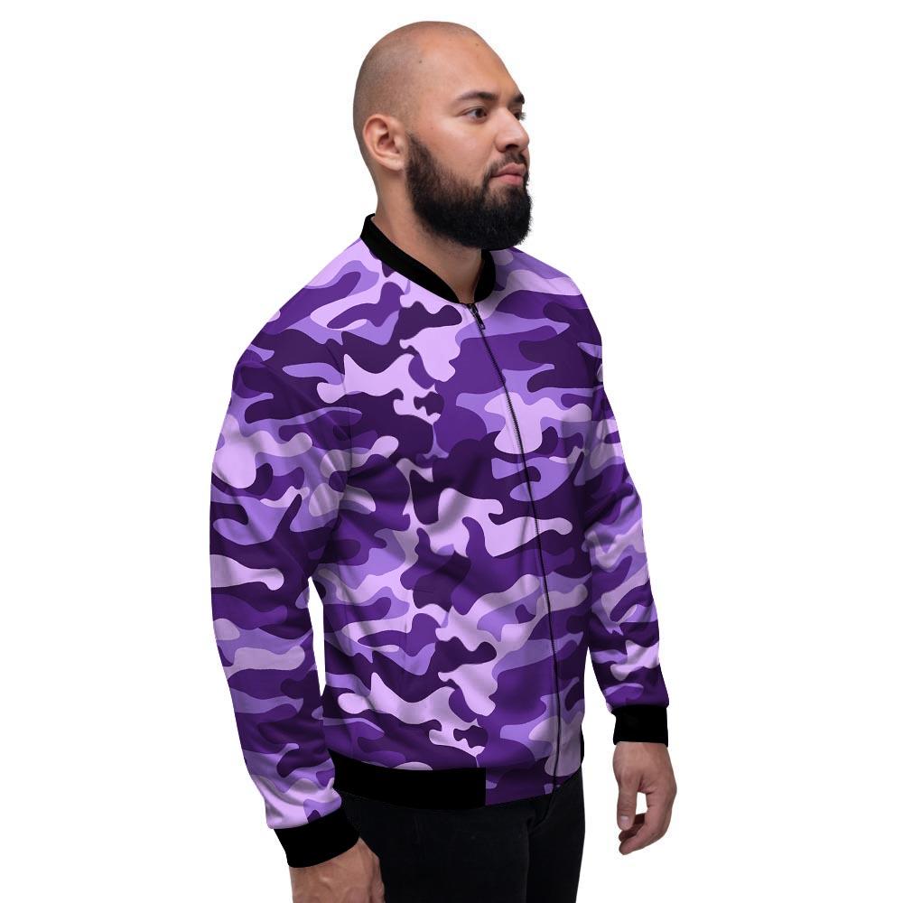 Purple Camo Print Men's Bomber Jacket-grizzshop