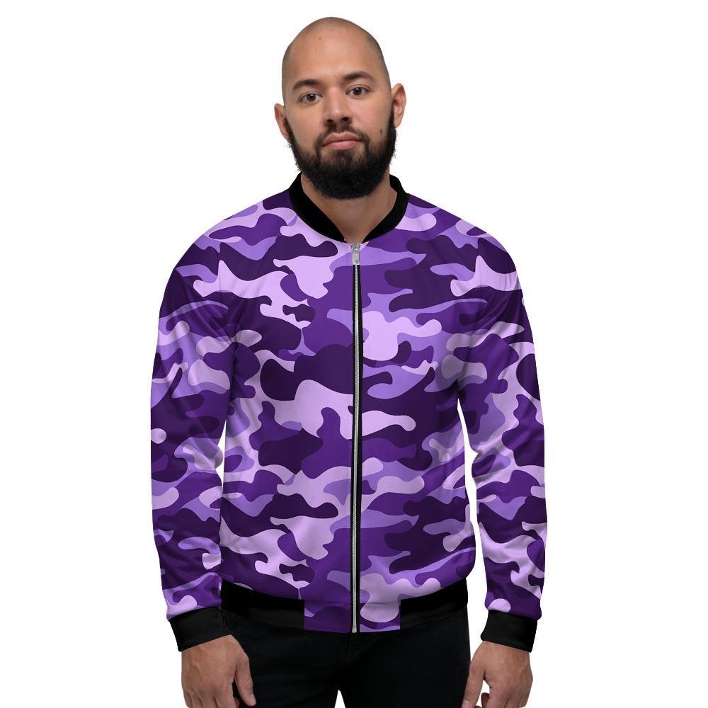 Purple Camo Print Men's Bomber Jacket-grizzshop