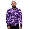 Purple Camo Print Men's Bomber Jacket-grizzshop