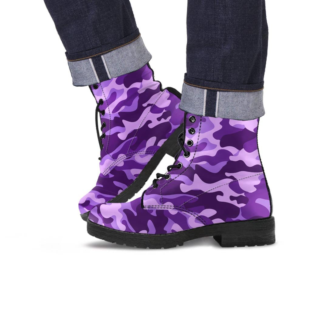 Purple Camo Print Men's Boots-grizzshop