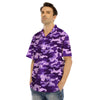 Purple Camo Print Men’s Hawaiian Shirt-grizzshop