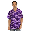 Purple Camo Print Men’s Hawaiian Shirt-grizzshop