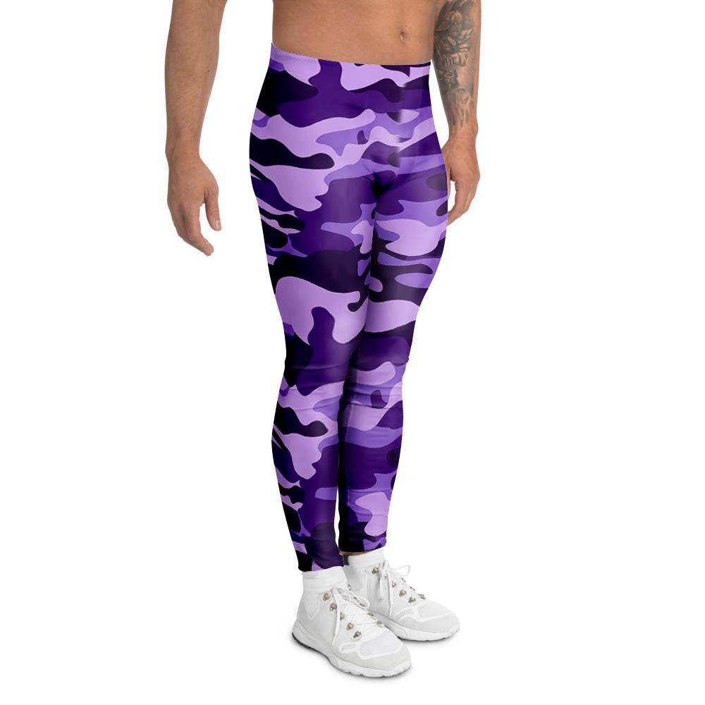 Purple Camo Print Men's Leggings-grizzshop