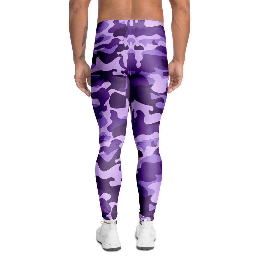 Purple Camo Print Men's Leggings-grizzshop