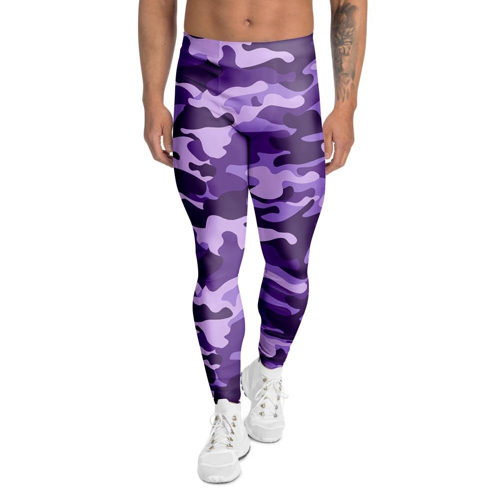 Purple Camo Print Men's Leggings-grizzshop