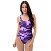 Purple Camo Print One Piece Swimsuite-grizzshop