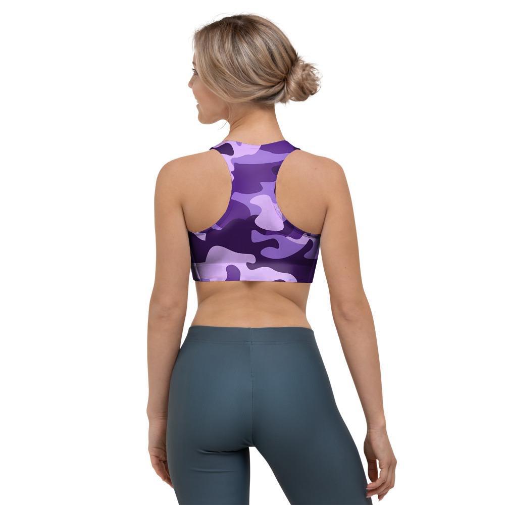 Purple Camo Print Sports Bra-grizzshop