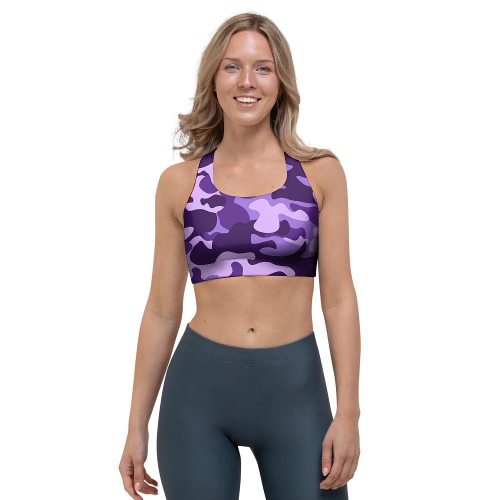 Purple Camo Print Sports Bra-grizzshop