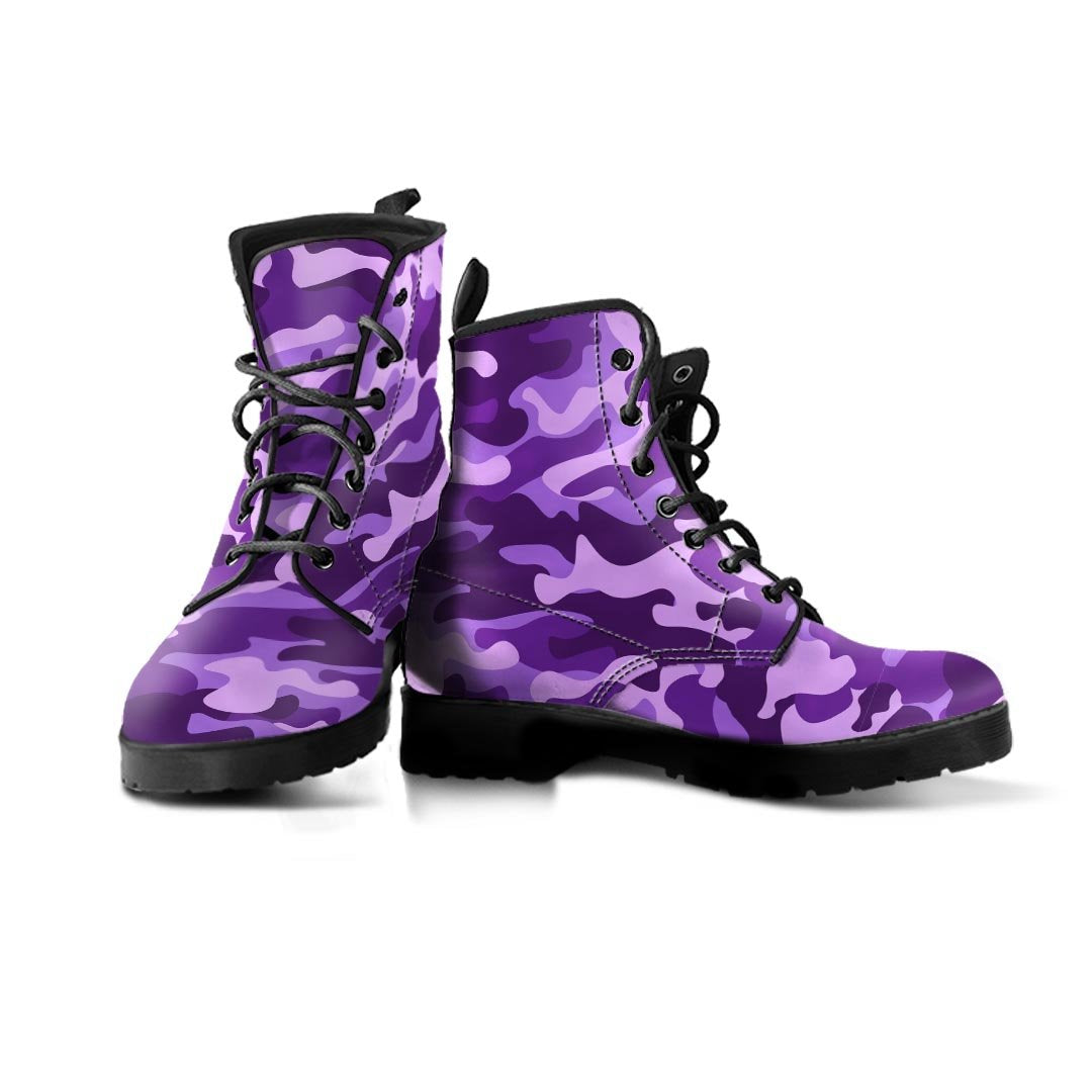 Purple Camo Print Women's Boots-grizzshop