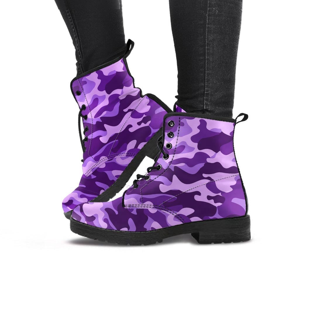 Purple Camo Print Women's Boots-grizzshop