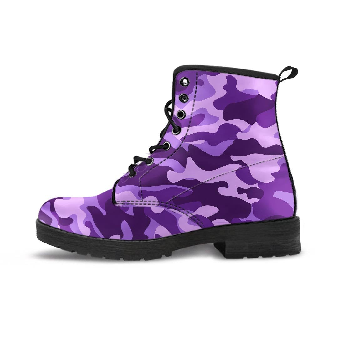 Purple Camo Print Women's Boots-grizzshop