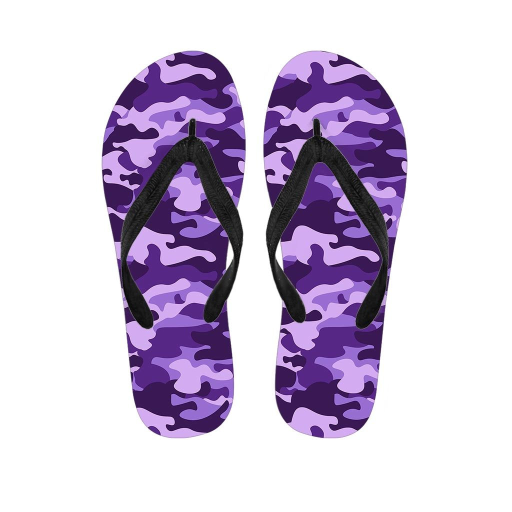Purple Camo Print Women's Flip Flops-grizzshop