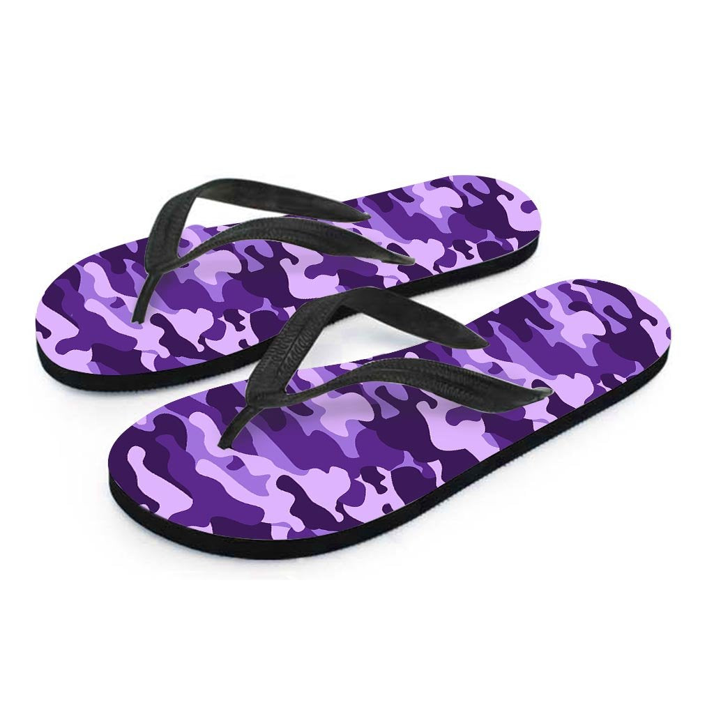 Purple Camo Print Women's Flip Flops-grizzshop